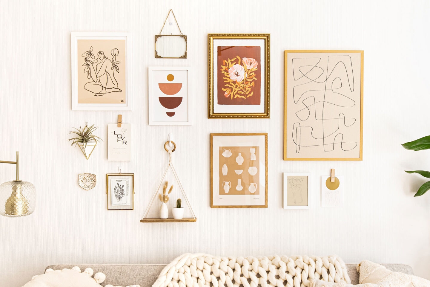 gallery wall with warm colours