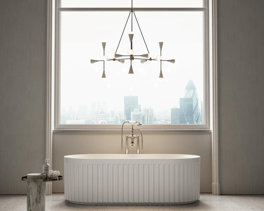 White stone bath in natural materials bathroom 